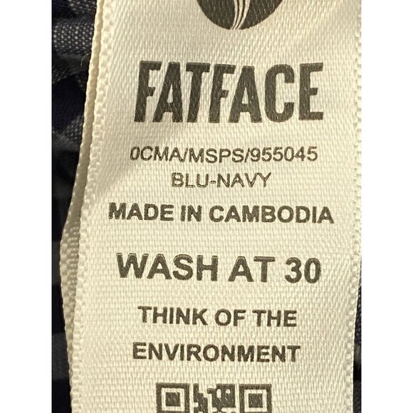 Fat Face Navy Blue Check Shirt Men’s Large Long Sleeve Button Up Slim Stretch - Picture 8 of 16